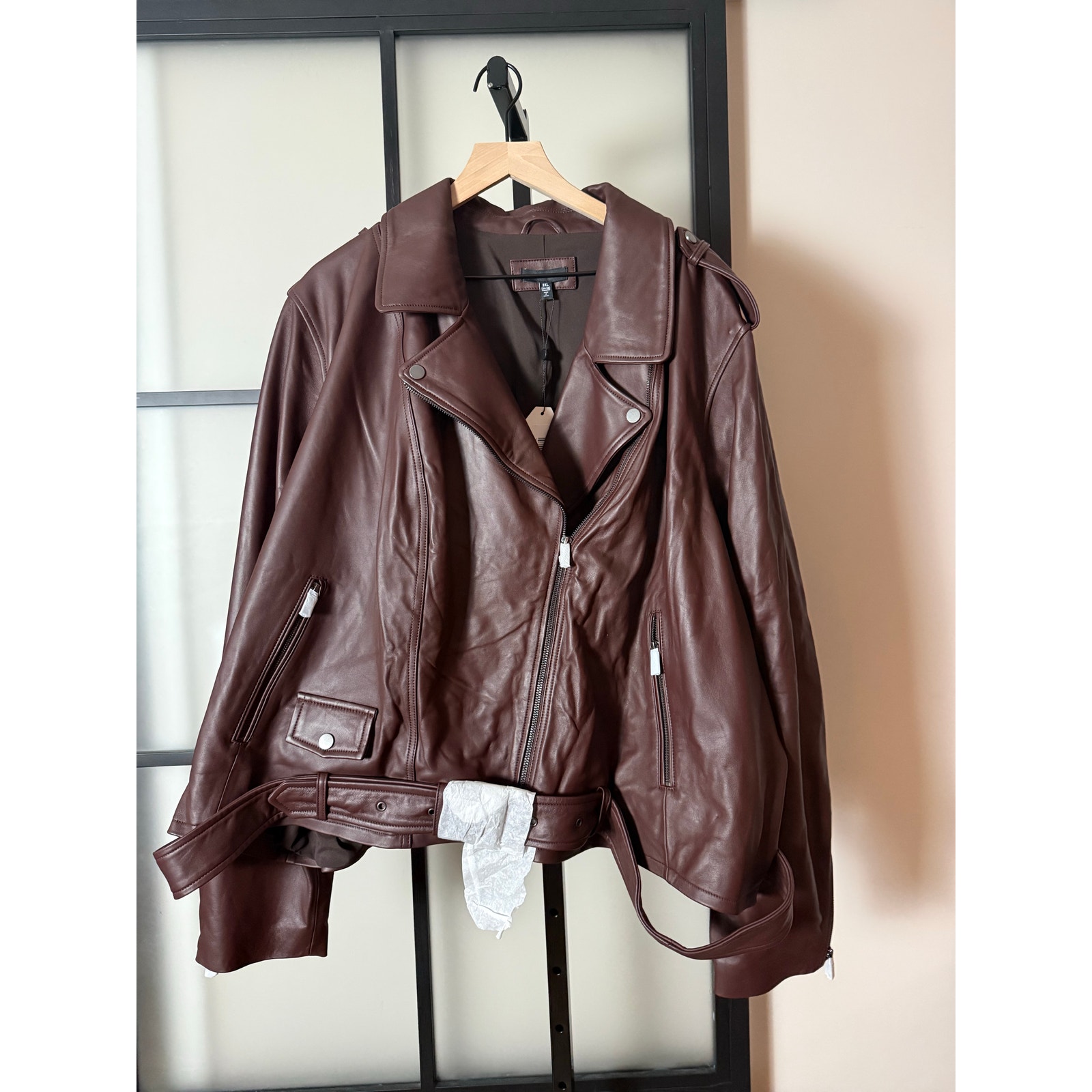 Nwt Universal Standard Leeron Leather Moto Jacket Chili Chocolate Size 3xl